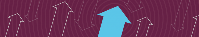 illustration of a light blue arrow point up on a maroon background